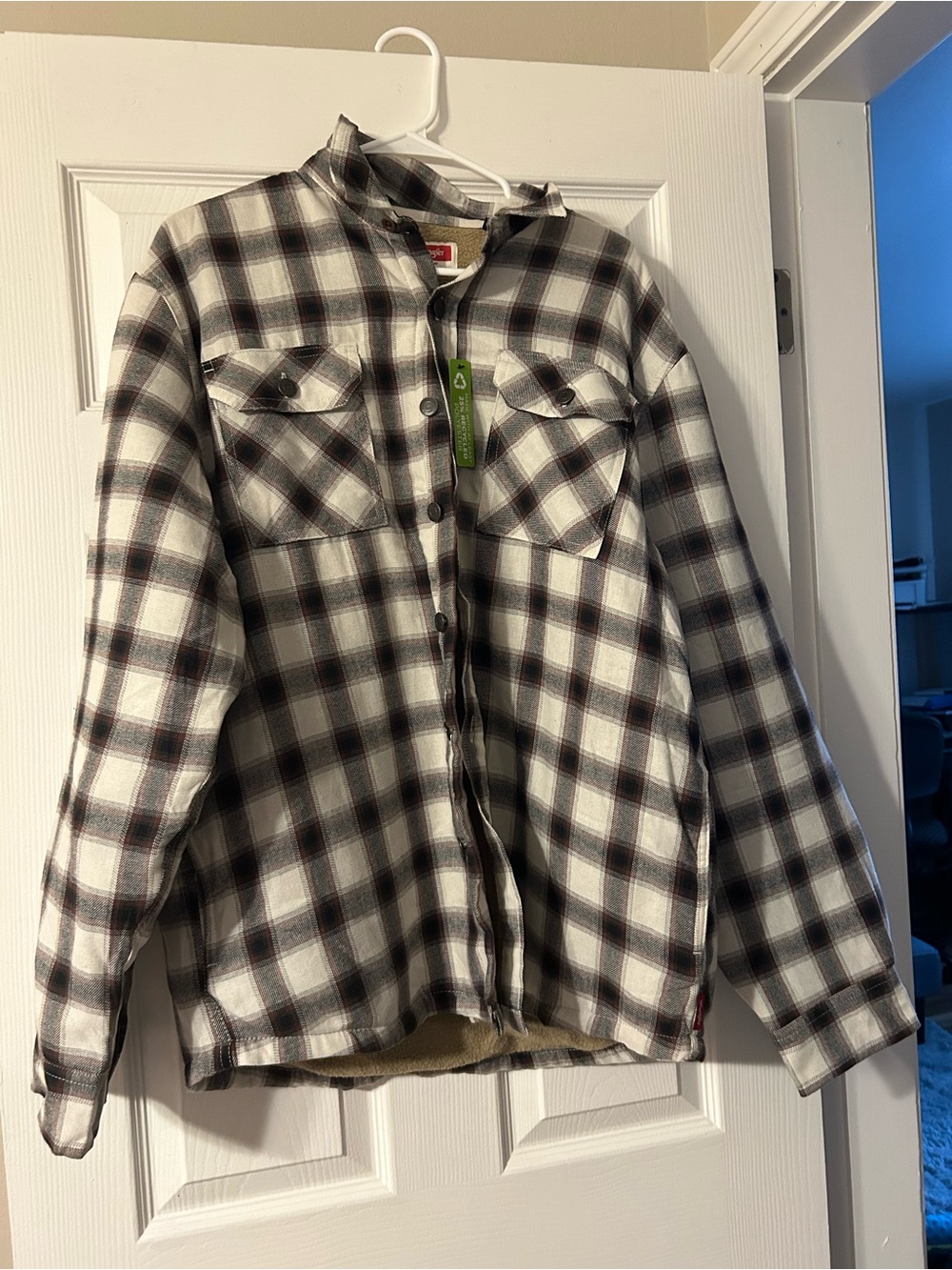Wrangler Black & White Plaid Sherpa-Lined Shirt Jacket